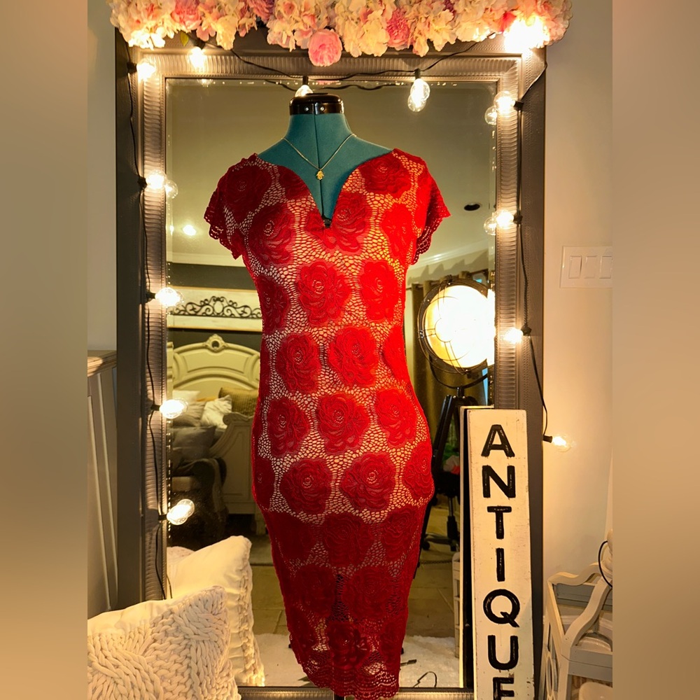 Red Lace Floral Dress